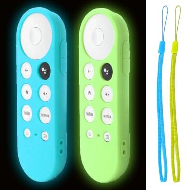 Imagem de Pacote com 2 capas para controle remoto brilhante compatível com Chromecast com Google TV 4K 2020/HD 2022 Voice Remote - TOKERSE Capa de silicone leve antiderrapante à prova de choque com cordão que