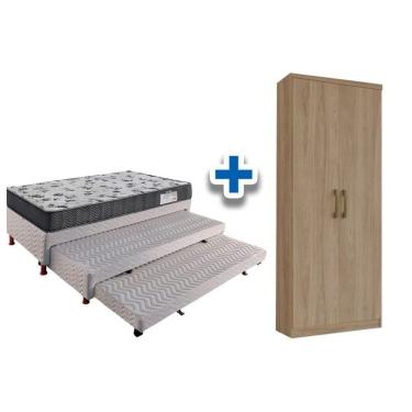 Imagem de Cama Box Solteiro C/ 2 Aux + Armário Multiuso Margarida Rústico