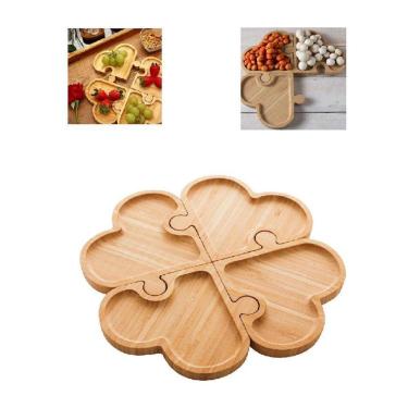 Imagem de Petisqueira Bandeja De Madeira Coração Trevo 4 Divisórias