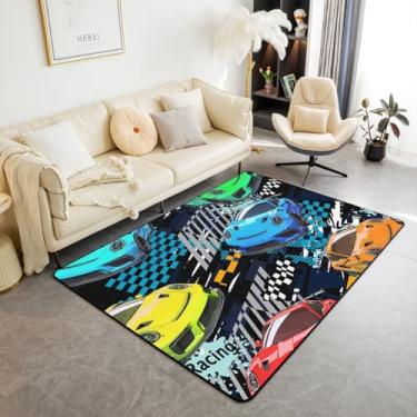 Imagem de Tapete de área de carros de corrida, crianças, adolescentes, colorido, jogo de corrida, sem queda, para sala de estar, para crianças, adolescentes, adultos, geometria abstrata, estampa azul, tapete