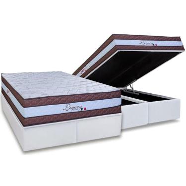 Imagem de Cama Box Baú Queen Kit Legacy White com Colchão Molas Ensacadas Branco Paropas