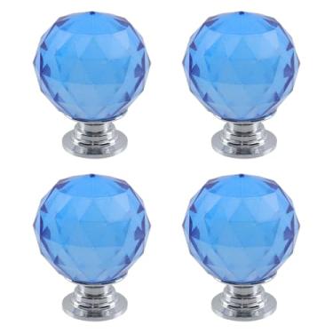 Imagem de Dahszhi 4 peças diamante esférico 1,18"/30 mm puxador de cristal puxador de armário gavetas armário cômoda estante guarda-roupa, prata-azul