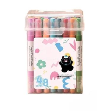 Imagem de Kit 24 Marcadores Tinta Acrílica Caneta Brush Canetinha Pintar Aquarela Plástico Esola Escritório (48 Cor Acrílico)