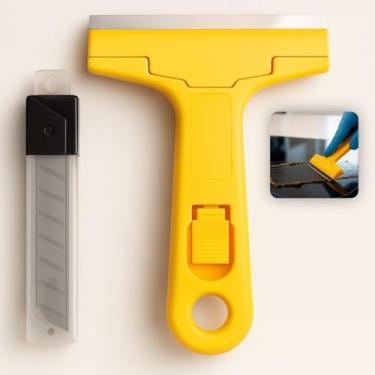 Imagem de Estilete Raspador Profissional em Aço Carbono e Plástico + 10 Lâminas Refil – Ideal para Limpeza de Vidros, Azulejos, Adesivos e Superfícies – Ferramenta Multiuso de Alta Precisão