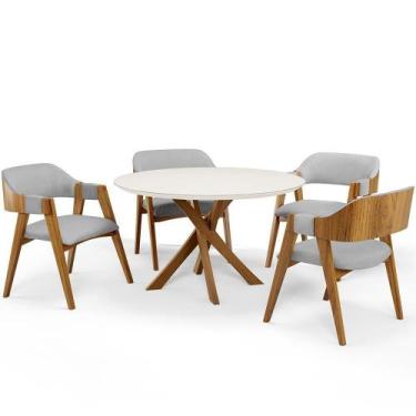 Imagem de Mesa De Jantar Redonda Cora 120cm Off White M04 Com 04 Cadeiras Living