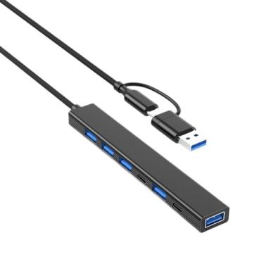 Imagem de Hub USB 3.0 e USB-C 7 em 1 com porta 3.0, porta de dados tipo C, porta 2.0, Plug and Play, design portátil compacto para laptop, PC, MacBook, iPad Pro e mais (cabo de 1 m)