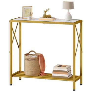 Imagem de Tajsoon Mesa de entrada de 72 cm, mesa de consle pequena de 2 camadas para entrada, mesa de sofá estreita com prateleiras, mesa de entrada para corredor, sala de estar, corredor, escritório, dourado e