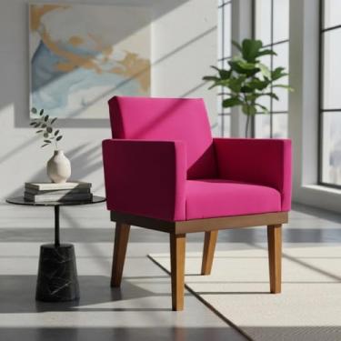 Imagem de Poltrona Decorativa Para Sala Recepção Manicure Consultório Salão de Beleza Base em Madeira Divine Tecido Suede (Pink)