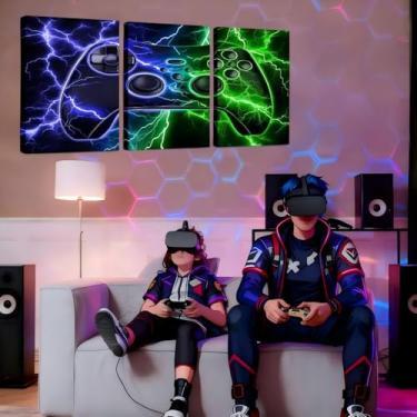 Imagem de Erosebridal Gamer Wall Decor Conjunto de 3 Arte de Parede 40,6 cm C x 30,5 cm L Cada, Game Boy Games Azul Verde Relâmpago Pôster de Pintura de Parede, Decoração de Quarto Infantil