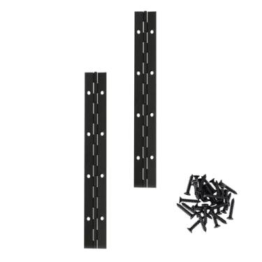 Imagem de AurDo 2 peças de dobradiças contínuas e de piano pretas de 20 cm, dobradiça de piano de aço inoxidável de largura aberta de 3 cm com furos e parafusos, funciona para caixa de madeira, móveis de