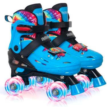 Imagem de Nattork Patins infantis para meninos e meninas, 4 tamanhos, quadriciclos ajustáveis para jovens adolescentes de 10 a 11 e 12 anos, com todas as rodas iluminadas - presente de aniversário para esportes