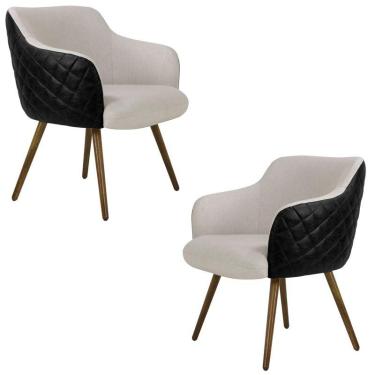 Imagem de Kit 2 Poltronas Kitana Pés Palito Couro Linho Preto Areia