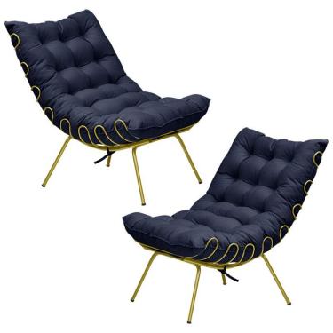 Imagem de Kit 2 Poltronas Abel Base de Ferro Dourada Veludo Azul