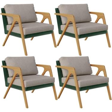 Imagem de Kit 04 Poltronas Pietra Facto Verde Musgo Linho Bege