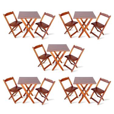 Imagem de Kit De 5 Conjuntos De Mesa Dobrável 70x70 Com 2 Cadeiras Imbuia Cor: Marrom