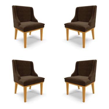Imagem de Kit 4 Cadeiras Decorativas Sala De Jantar Base Fixa De Madeira Firenze Suede Marrom/castanho G19