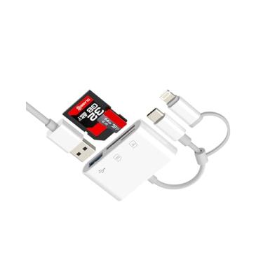 Imagem de Leitor de cartão SD para iPhone 17 16 15 14 Pro Lightning USB C para adaptador micro SD USB para acessórios Apple, câmera digital, memória, TF OTG Hub, porta conversor para iPad, compatível com plugue