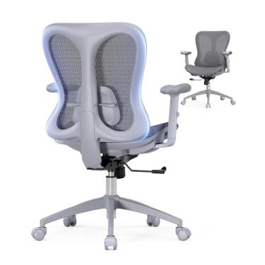 Imagem de amseatec Cadeira ergonômica de escritório, cadeira confortável para jogos de computador, encosto e assento de malha respirável, apoio de braço ajustável, suporte lombar, design de borboleta para
