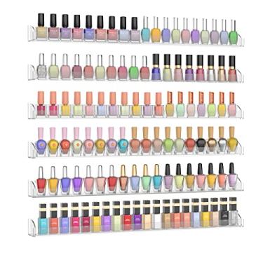 Imagem de Hexsonhoma Suporte de parede de esmalte transparente de 61 cm com tampas removíveis, conjunto de 6, organizador de esmalte de acrílico montado na parede, prateleiras de soragem de esmalte para 150