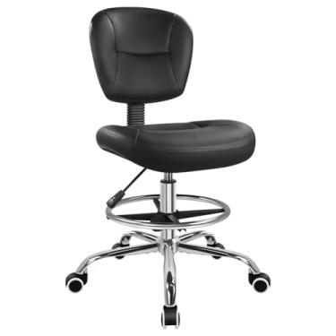 Imagem de WKWKER Cadeira de desenho com encosto para os pés cadeira de escritório ajustável 360 banquinho giratório com rodas cadeira de mesa com encosto para escritório, laboratório, estúdio, balcão, spa