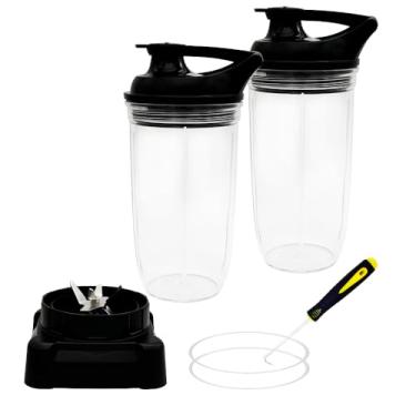 Imagem de CXQ Lâmina de liquidificador Square Pro de substituição com copo de 18/680 g e tampa para uso, compatível com o liquidificador Nutri Ninja BL660/BL770 (510 g + 680 g)