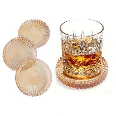 Imagem de MSEEYEELAN Porta-copos redondos de vidro de 10 cm, porta-copos para bebidas, tapetes de barra de café, adequados para sala de estar, escritório, decoração de mesa de centro.