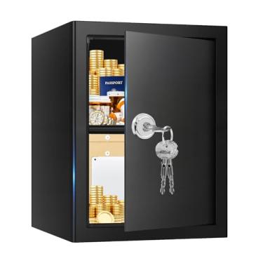 Imagem de Psisuvry SAFESafe Box com fechadura de chave, caixa de segurança de aço para dinheiro, cofre digital para escritório em casa, hotel e uso pessoal (1,7 CUFT)
