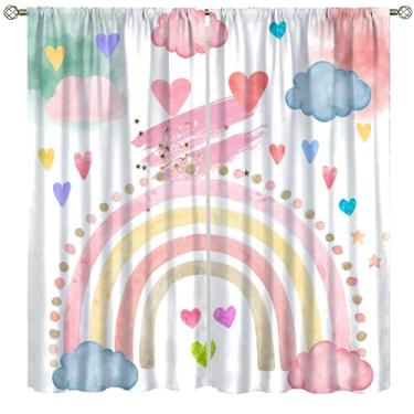 Imagem de wlsgdsg Cortina blackout arco-íris, para meninas, boêmio, colorido, arco-íris, nuvens, abstratas, para sala de jantar, sala de estar, cozinha, café, quarto, escritório, decoração, 107 x 114 cm