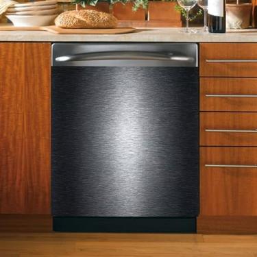 Imagem de Capa magnética de aço inoxidável, capa preta para lava-louças, adesivo para porta da frente, capas magnéticas decorativas de cozinha para geladeira decalque de painel de geladeira, 58 x 66 cm