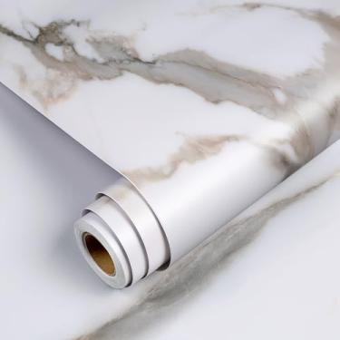 Imagem de YENHOME Papel de contato de mármore branco removível para bancadas, descasque e cole à prova d'água 76 cm x 30 cm, papel de parede de mármore branco para sala de estar, banheiro, cozinha, papel de