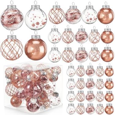 Imagem de Civaner Conjunto de 43 peças de enfeites de bolas transparentes de Natal em ouro rosa, à prova de estilhaçamento, com glitter, decorativas, bolas de Natal com 5 estilos de pelúcia em 4 tamanhos para