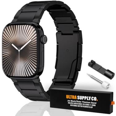 Imagem de Ultra Supply Co. Pulseira de titânio preto/ardósia compatível com Apple Watch série 10 (46 mm) S10 – acabamento premium com revestimento DLC (diamante semelhante a carbono)