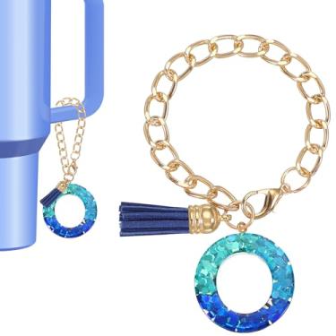 Imagem de Berloque de letras para copo Stanley Tumbler, lindos acessórios de berloque inicial O para chaveiro Stanley Tumbler Handle chaveiro personalizado para mulheres, azul