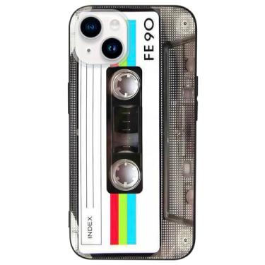 Imagem de MEGANTREE Capa de telefone com design de fita cassete retrô fofa para iPhone 13, iPhone 14, acabamento fosco TPU, anti-impressão digital, para meninas, mulheres, meninos e homens, preta