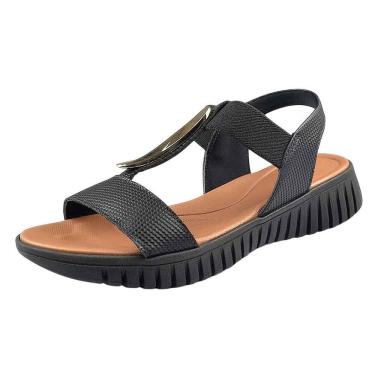 Imagem de Sandalia Feminina Anabela Baixa Couro Elegante Usaflex