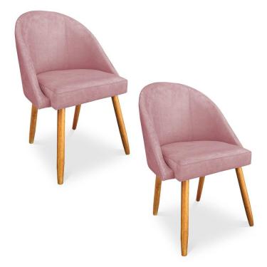 Imagem de Kit 2 Cadeiras De Jantar Bela Veludo Rosê Pés Palito Castanho - Pallazio