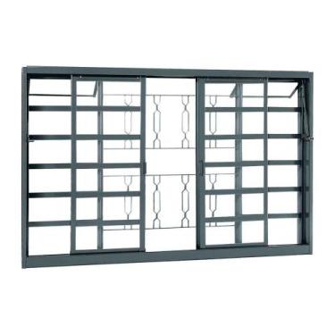Imagem de Janela Massa Externa com Divisão Bandeira Grade em Aço 100 x 150 x 12 
