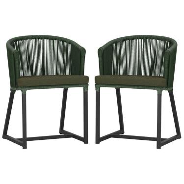 Imagem de 2 Cadeiras De Jantar Noronha Preta Corda Náutica E13 Trama Verde