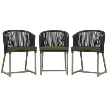 Imagem de 3 Cadeiras De Jantar Noronha Fendi Corda Náutica E13 Trama Preto