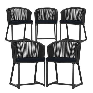 Imagem de 5 Cadeiras De Jantar Noronha Preta Corda Náutica E12 Trama Preto