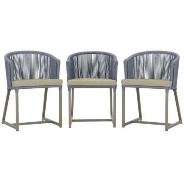 Imagem de 3 Cadeiras De Jantar Noronha Fendi Corda Náutica E7 Trama Prata