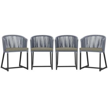 Imagem de 4 Cadeiras De Jantar Noronha Preta Corda Náutica E8 Trama Prata