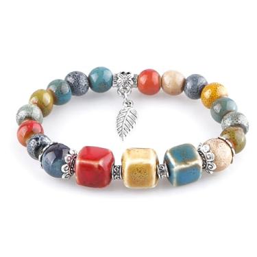 Imagem de KILIPOL Pulseira de contas de cerâmica colorida estilo étnico chinês hippie boêmio, estilo iterário e antigo, joia boêmia de praia de verão presente para mulheres presente de Natal (Style22