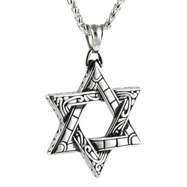 Imagem de Chiorgone Colar hexagrama estrela de Davi - pingente de aço de titânio para homens, mulheres, proteção, equilíbrio e orientação espiritual
