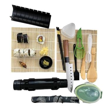 Imagem de LIVINVIBE Kit de fabricação de sushi – Conjunto completo de sushi DIY com bazuca de sushi, faca, tapetes de bambu, moldes de onigiri, pauzinhos, recipiente de armazenamento de abacate e saco de