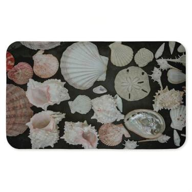 Imagem de Tapete antifadiga Summer Shells Display, tapete ergonômico acolchoado para cozinha e pé com suporte antiderrapante, tapete confortável ecológico, design por Amy Carroll, 76 cm x 45 cm