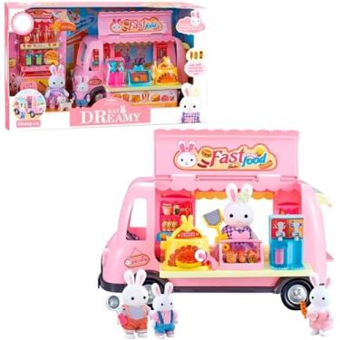 Imagem de Food Truck Casinha Feliz, Caminhão de Brinquedo Rosa com 9 Acessórios, Brinquedo Educativo para Crianças 3-7 Anos, 10 cm