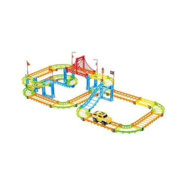 Imagem de Pista de Corrida Mini Cidade com Ponte Estaiada, 95 Peças, Brinquedo Educativo com Carro, Circuito Colorido para Crianças