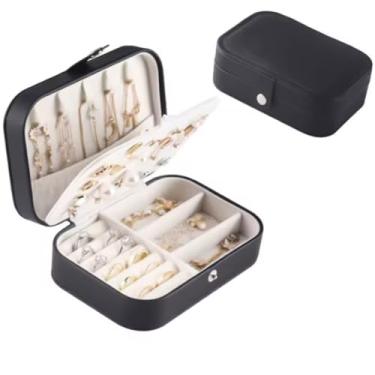 Imagem de Porta Joias Portátil em Couro com Botão | Organizador Premium para Anéis, Brincos, Colares e Bijuterias | Estojo Compacto para Viagens e Uso Diário com Design Sofisticado e Prático (Rosa) (Preto)