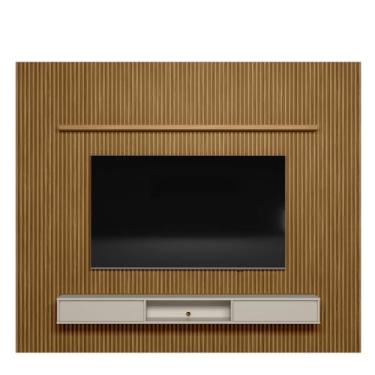 Imagem de Painel Ripado Modular 3.0 Para Tv atÃ:copyright: 75 com Nicho e Prateleira Emily-Nature-OffWhite - EdeCasaMoveis